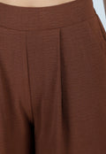 Bruine Wide Leg Broek met Elastische Taille en Plooien