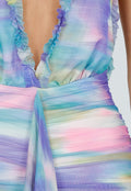 Pastelkleurige Halter Maxi Jurk met Stretch en Open Rug