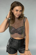 Zwarte Fishnet Glitter Tank Top