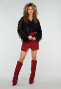 Zwarte Chiffon Blouse met Ruffle Details en Lange Mouwen