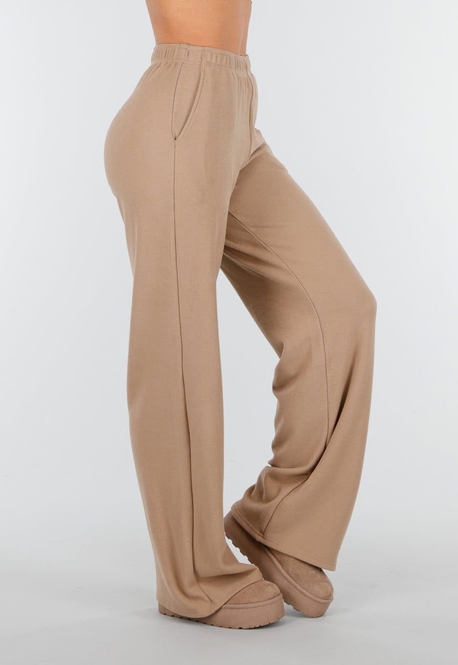 Beige Zachte Stretch Broek met Rechte Pijpen