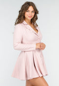 Roze Pinstripe Blazerjurk met Lange Mouwen, Kraag en Knoopsluiting