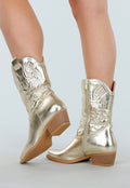 Gouden Cowboylaarzen met Metallic Look en Lage Hak