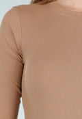 Camelbruine Rib Body met Lange Mouwen en Stretch