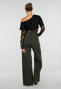 Zwarte One Shoulder Body met Kant en Drukknoopsluiting