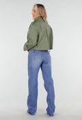 Groene Cropped Utility Jas met Grote Zakken
