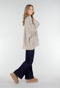 Beige Gebreide Trui met Kabelpatroon en Pofmouwen