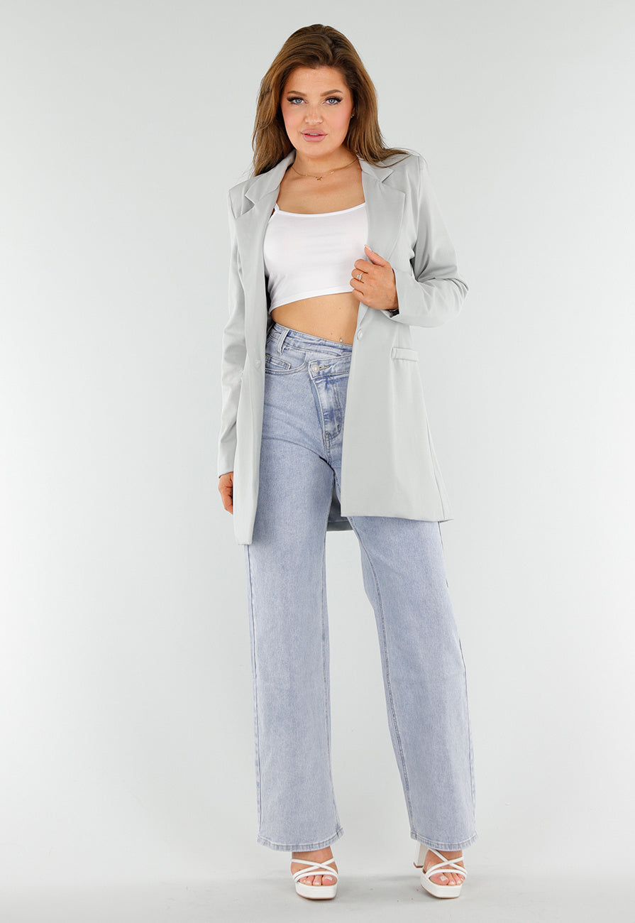 Lichtgrijze Halflange Stretch Blazer