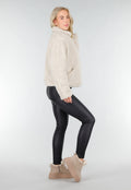 Beige Teddy Jas met Zachte Fleece Textuur en Opstaande Kraag