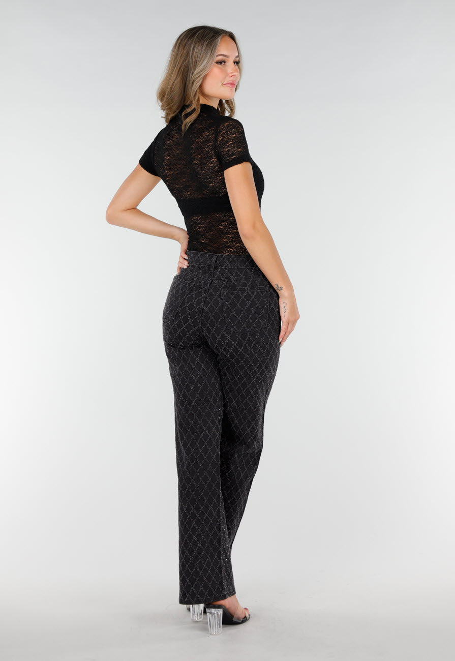 Zwarte Gehaakte Stretch Top met Col en Korte Mouwen
