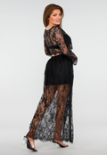 Zwarte Kanten Set met Top en Maxi Rok met Onderrok