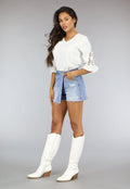 Witte Losse Blouse met Gehaakte Mouwen