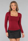 Elastische Burgundy Top met Lange Mouwen