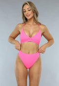 Neon Roze Bikini Broekje met High Waist