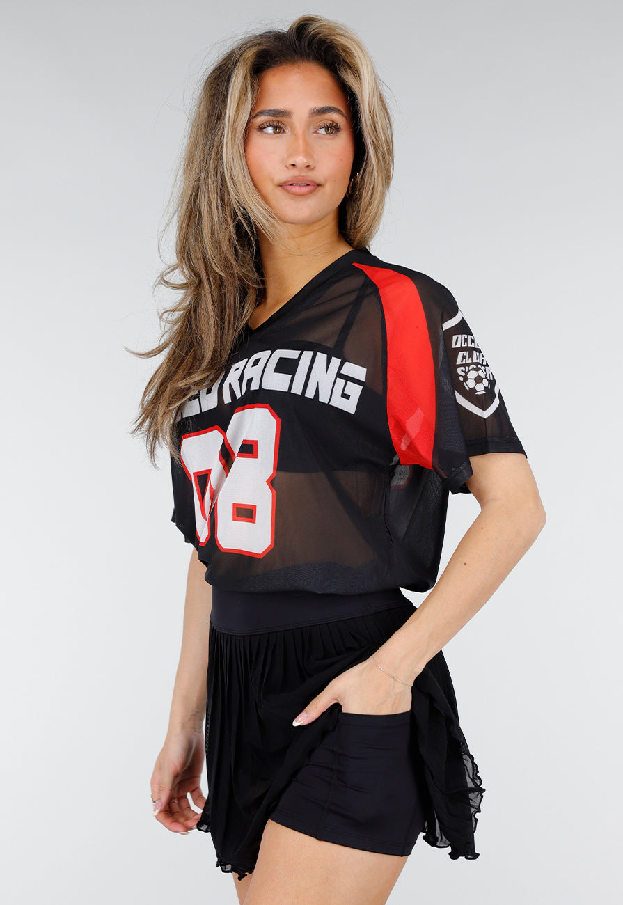 Zwarte Plissé Skort met Hoge Taille en Mesh