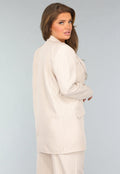Beige Halflange Blazer met Streepjes Patroon