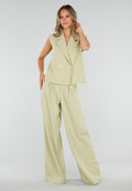 Pistache Groene Double Breasted Gilet met Reverskraag