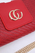 Rode Gevlochten Clutch van Imitatieleer met Gouden Schouderketting