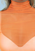 Longsleeve Oranje Mesh Top met Geplooide Mouwen