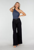 Donkerblauwe One Shoulder Body met Drapering in Mesh Stretch