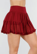 Bordeauxrode Mesh Skort met Short, Stretch en Ruffle Rand