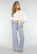 Lichtblauwe Denim Wide Leg Jeans met Studs en Mid Waist