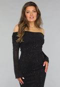 Mesh Maxi Jurk met Off Shoulder Model