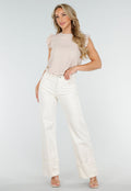 Beige Mouwloze Top met Volants bij de Schouders en Strik