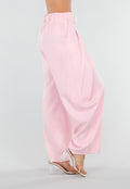 Roze Barrel Overslag Broek met Plooien en Stretchband