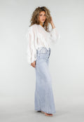Witte Chiffon Blouse met Ruffles en Lange Mouwen