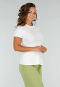 Wit Stretch T-Shirt met Zijsplit, Ronde Hals en Korte Mouwen