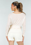 Crème Mesh Top met Lange Mouwen en Stretch
