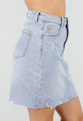 Lichtblauwe Denim Mini Rok met Ruwe Afwerking