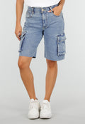 Blauwe Denim Cargo Bermuda Short met Ruwe Zoom