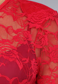 Rode Lace Stretch Jumpsuit met Rechte Pijpen