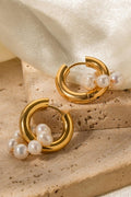 Gouden Stainless Oorbellen met Witte Parels