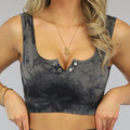 Zwarte Marmerlook Sporttop met Drukkers