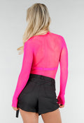 Neon Roze Mesh Fishnet Body met Slangenprint