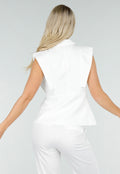 Witte Mouwloze Blazer Top met Knopen en Reverskraag