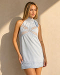 Lichtblauwe Halter Top met Kant, Strik en Open Schouders