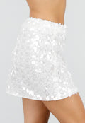 Witte Pailletten Mini Rok met Bloemen
