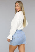 Witte Mousseline Blouse met Trompetmouwen