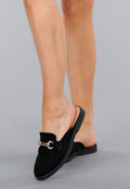 Elegante Zwarte Suède Loafers met Gouden Schakel En Puntneus