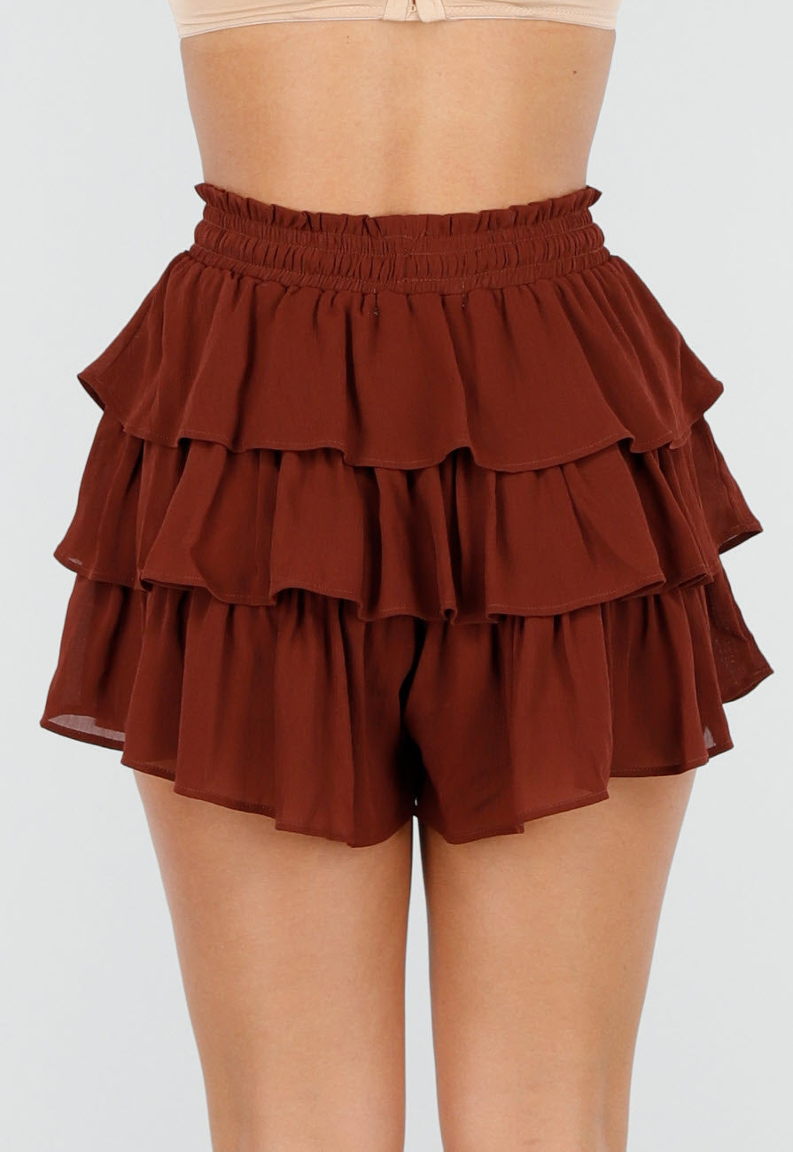 Bruine Skort met Ruches en Stretch