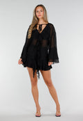 Zwarte Ruffle Skort met Elastische Taille en Strikkoord