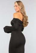 Zwarte Off Shoulder Jurk met Wijduitlopende Mouwen