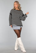 Zwarte Gestreepte Oversized Trui