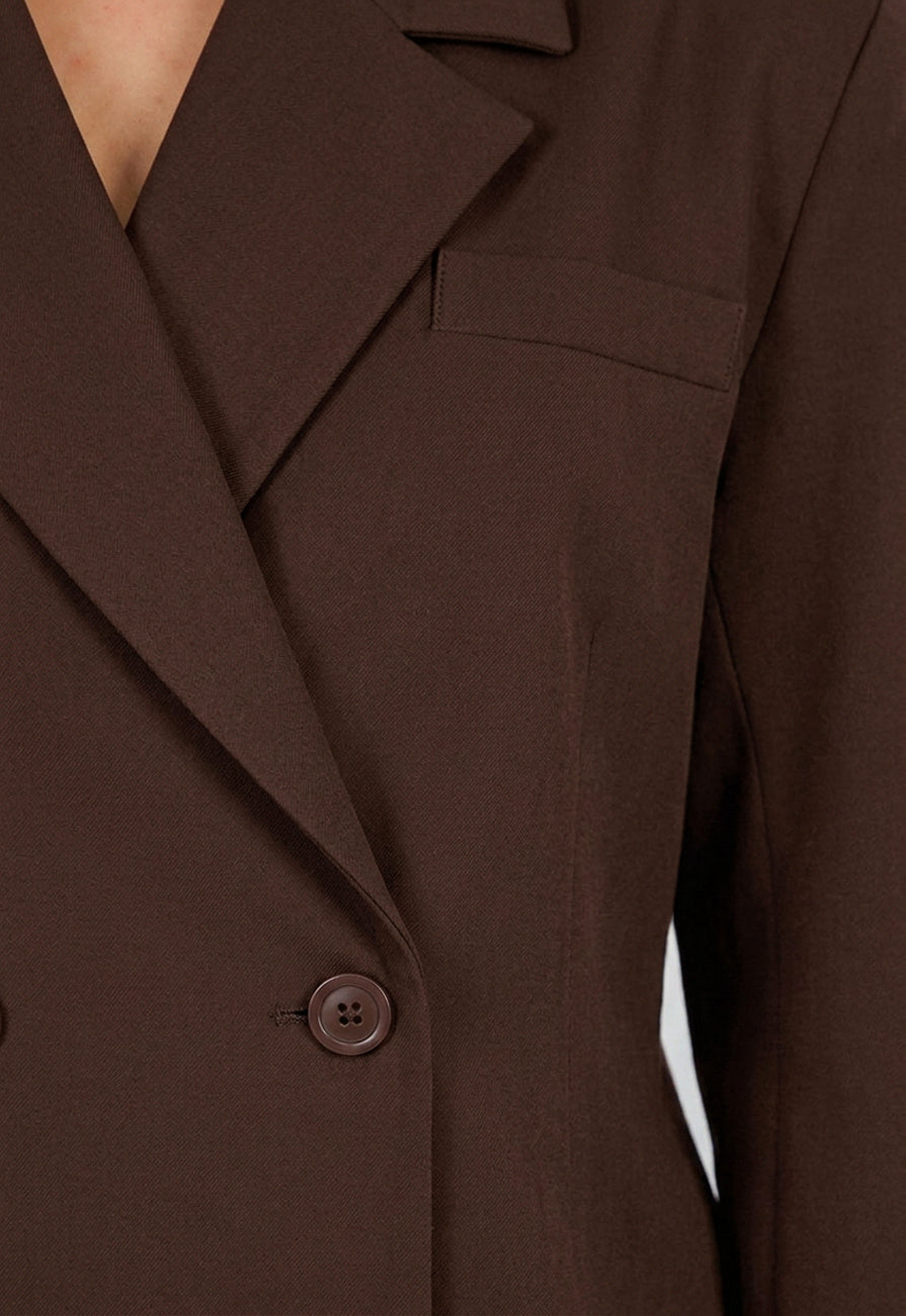 Bruine Double Breasted Blazer met Reverskraag
