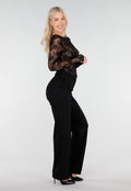 Zwarte Kanten Korset Top met Lange Mouwen en Stretch