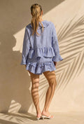 Lila Gestreepte Two Piece Set met Blouse en Rucheshort
